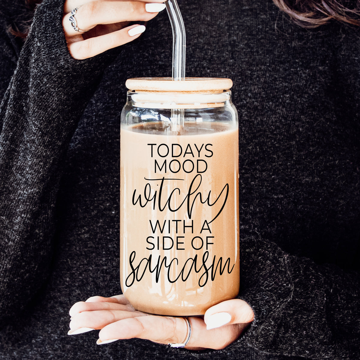 Witchy 20oz Glass Tumbler Pre-Order - Hocus Pocus I Need Coffee Bamboo Lid BandsCo Straps