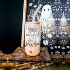 20oz Glass Tumbler Hocus Pocus Coffee Quote With Bamboo Lid Straws And Cleaner BandsCo Straps