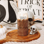 20oz Glass Tumbler Hocus Pocus Coffee Quote With Bamboo Lid Straws And Cleaner BandsCo Straps