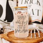 20oz Glass Tumbler Hocus Pocus Coffee Quote With Bamboo Lid Straws And Cleaner BandsCo Straps