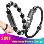 Leather Portable USB Type C and Micro Bracelet Phone Charger Pi-Mart
