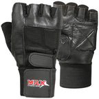 MRX Weight Lifting Gloves With Long Wrist Strap Genuine Leather Black All Sizes MRX Products