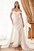Draped Off The Shoulder Bridal Gown With Overskirt Purplish Diva