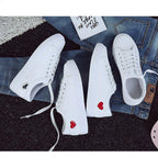 Woman Fashion New PU Leather Shoes Breathable Cute Heart Flats Casual White Sneakers Platform Tenis Comfortable Shoes Leather Womens Sneakers Stevvex