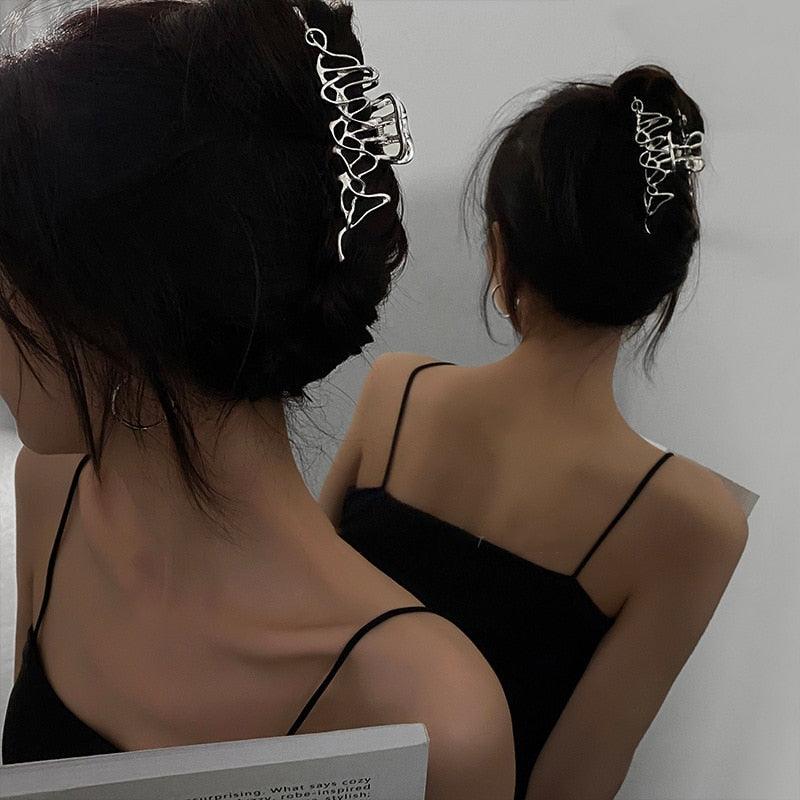 Woman Novelty Minimalist Dainty Design Irregular Hairpins Punk Style Metal Silver Hair Claws Barrettes Women Hair Accessories Hair Clips Hairgrip Stevvex