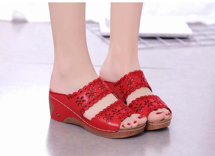 Woman Sandals For Beach Slip On Fashion Sandals Women Thick Bottom Footwear Flat Sandals Soft Leather Vintage Summer Casual Non-Slip Beach Platform Shoes Sandals Stevvex