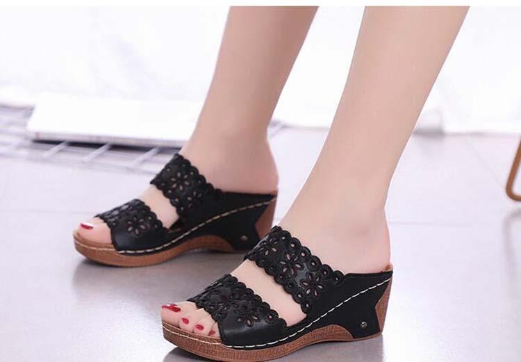 Woman Sandals For Beach Slip On Fashion Sandals Women Thick Bottom Footwear Flat Sandals Soft Leather Vintage Summer Casual Non-Slip Beach Platform Shoes Sandals Stevvex