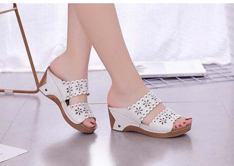 Woman Sandals For Beach Slip On Fashion Sandals Women Thick Bottom Footwear Flat Sandals Soft Leather Vintage Summer Casual Non-Slip Beach Platform Shoes Sandals Stevvex
