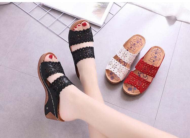 Woman Sandals For Beach Slip On Fashion Sandals Women Thick Bottom Footwear Flat Sandals Soft Leather Vintage Summer Casual Non-Slip Beach Platform Shoes Sandals Stevvex