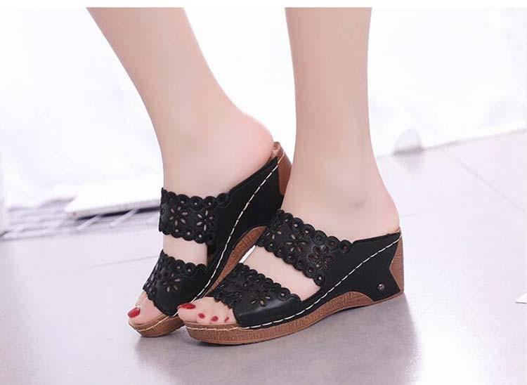 Woman Sandals For Beach Slip On Fashion Sandals Women Thick Bottom Footwear Flat Sandals Soft Leather Vintage Summer Casual Non-Slip Beach Platform Shoes Sandals Stevvex