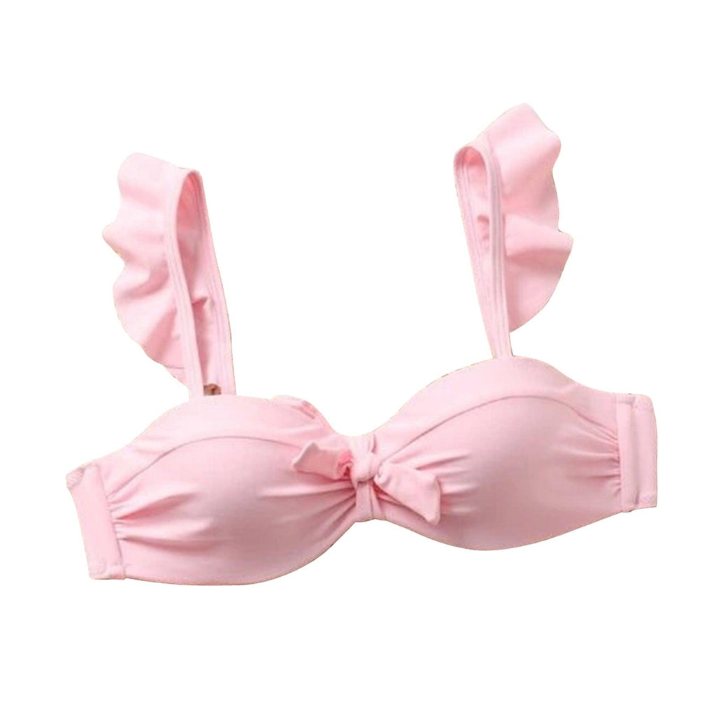 Women 2Pcs Summer Beach Bathing Suit Bowknot Ruffle Sleeve Crop Tops  Striped Print Swimsuit  Bikini Sets 2 Piece Ruffled V Neck Bathing Suits Summer Swimwear Stevvex