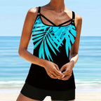 Women Beach Blue Print Backless 2 Piece Swimsuit Fashion Spaghetti Strap Female Bathing Suit Women's V Neck Tankini Set Back Tankini Top With Bikini Bottom Two Piece Bathing Suits Plus Size Swimwear Stevvex