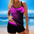 Women Beach Blue Print Backless 2 Piece Swimsuit Fashion Spaghetti Strap Female Bathing Suit Women's V Neck Tankini Set Back Tankini Top With Bikini Bottom Two Piece Bathing Suits Plus Size Swimwear Stevvex