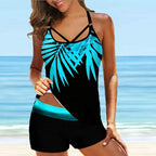 Women Beach Blue Print Backless 2 Piece Swimsuit Fashion Spaghetti Strap Female Bathing Suit Women's V Neck Tankini Set Back Tankini Top With Bikini Bottom Two Piece Bathing Suits Plus Size Swimwear Stevvex