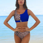 Women Bikini Set Leopard Swimwear Women High Waist String Floral Printed 2 Piece Bathing Suits Women Patchwork Swimsuits Push Up Printed Bikinis Buckle Front Beach Wear Stevvex