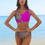 Women Bikini Set Leopard Swimwear Women High Waist String Floral Printed 2 Piece Bathing Suits Women Patchwork Swimsuits Push Up Printed Bikinis Buckle Front Beach Wear Stevvex