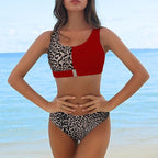 Women Bikini Set Leopard Swimwear Women High Waist String Floral Printed 2 Piece Bathing Suits Women Patchwork Swimsuits Push Up Printed Bikinis Buckle Front Beach Wear Stevvex
