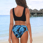 Women Bikini Set Leopard Swimwear Women High Waist String Floral Printed 2 Piece Bathing Suits Women Patchwork Swimsuits Push Up Printed Bikinis Buckle Front Beach Wear Stevvex