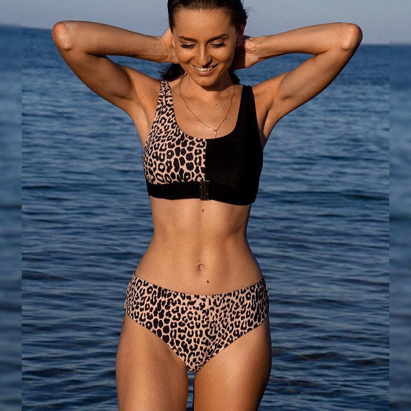 Women Bikini Set Leopard Swimwear Women High Waist String Floral Printed 2 Piece Bathing Suits Women Patchwork Swimsuits Push Up Printed Bikinis Buckle Front Beach Wear Stevvex
