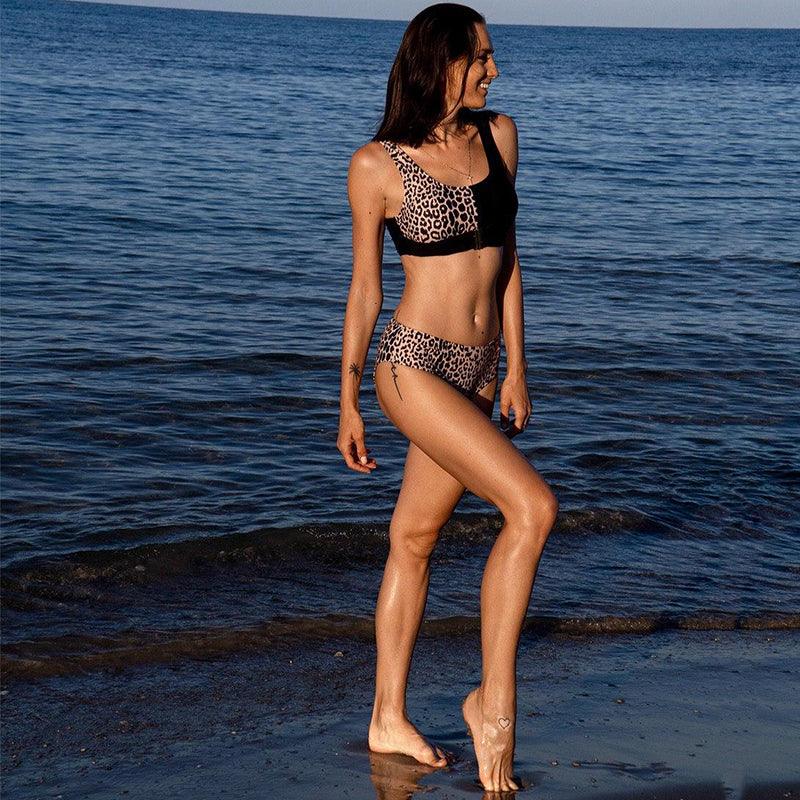 Women Bikini Set Leopard Swimwear Women High Waist String Floral Printed 2 Piece Bathing Suits Women Patchwork Swimsuits Push Up Printed Bikinis Buckle Front Beach Wear Stevvex