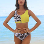 Women Bikini Set Leopard Swimwear Women High Waist String Floral Printed 2 Piece Bathing Suits Women Patchwork Swimsuits Push Up Printed Bikinis Buckle Front Beach Wear Stevvex