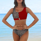 Women Bikini Set Leopard Swimwear Women High Waist String Floral Printed 2 Piece Bathing Suits Women Patchwork Swimsuits Push Up Printed Bikinis Buckle Front Beach Wear Stevvex