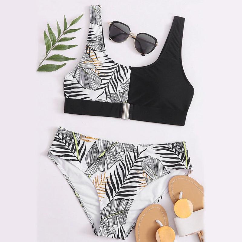 Women Bikini Set Leopard Swimwear Women High Waist String Floral Printed 2 Piece Bathing Suits Women Patchwork Swimsuits Push Up Printed Bikinis Buckle Front Beach Wear Stevvex