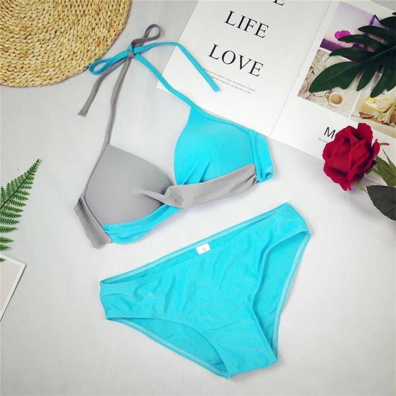 Women Bikini Set Push Up Female Swimsuit Swimwear Swim Two Piece Brazilian Bathing Suit Large Plus Size Women's Twist Front High Waist Bikini Swimsuit Drawstring Tie Side Bottom Two Piece Bathing Suit Stevvex