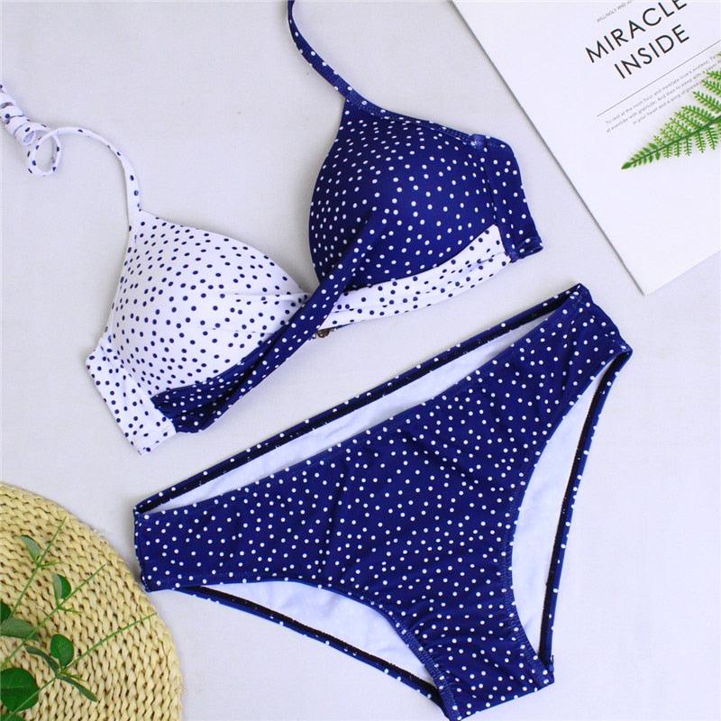 Women Bikini Set Push Up Female Swimsuit Swimwear Swim Two Piece Brazilian Bathing Suit Large Plus Size Women's Twist Front High Waist Bikini Swimsuit Drawstring Tie Side Bottom Two Piece Bathing Suit Stevvex