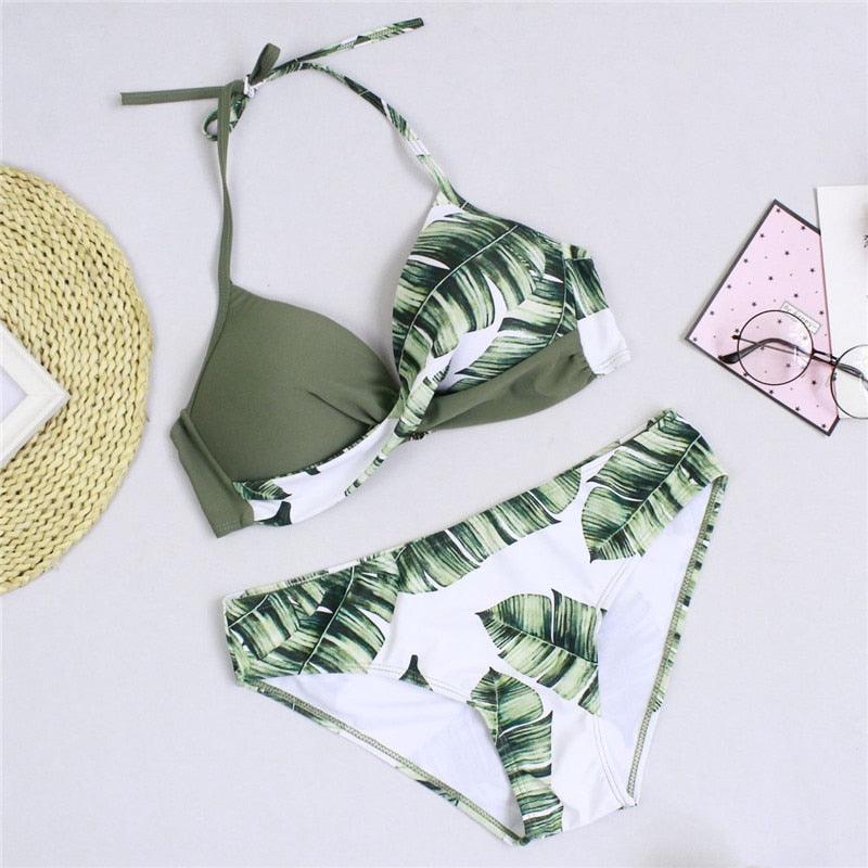 Women Bikini Set Push Up Female Swimsuit Swimwear Swim Two Piece Brazilian Bathing Suit Large Plus Size Women's Twist Front High Waist Bikini Swimsuit Drawstring Tie Side Bottom Two Piece Bathing Suit Stevvex