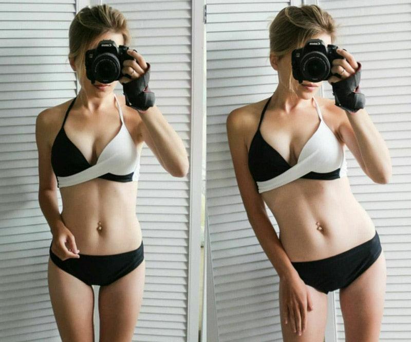 Women Bikini Set Push Up Female Swimsuit Swimwear Swim Two Piece Brazilian Bathing Suit Large Plus Size Women's Twist Front High Waist Bikini Swimsuit Drawstring Tie Side Bottom Two Piece Bathing Suit Stevvex