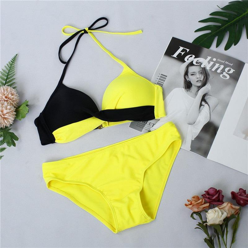 Women Bikini Set Push Up Female Swimsuit Swimwear Swim Two Piece Brazilian Bathing Suit Large Plus Size Women's Twist Front High Waist Bikini Swimsuit Drawstring Tie Side Bottom Two Piece Bathing Suit Stevvex