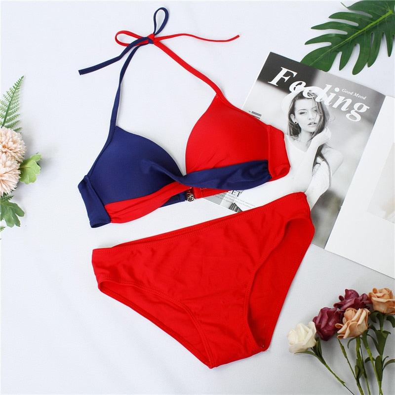 Women Bikini Set Push Up Female Swimsuit Swimwear Swim Two Piece Brazilian Bathing Suit Large Plus Size Women's Twist Front High Waist Bikini Swimsuit Drawstring Tie Side Bottom Two Piece Bathing Suit Stevvex