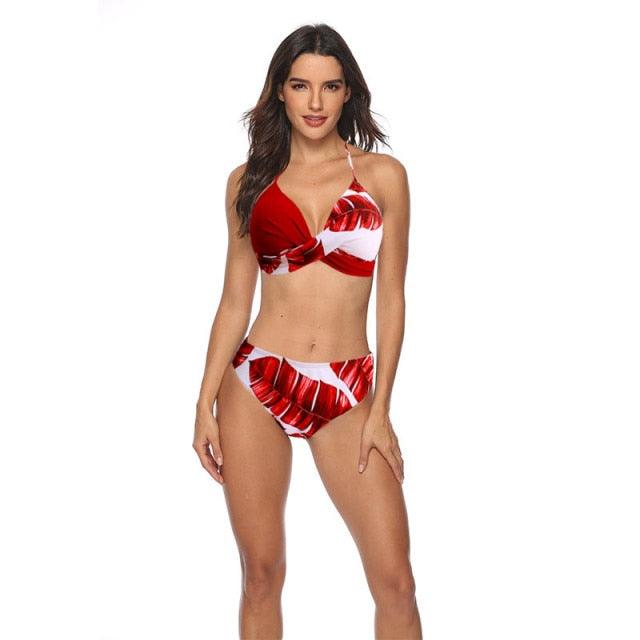 Women Bikini Set Push Up Female Swimsuit Swimwear Swim Two Piece Brazilian Bathing Suit Large Plus Size Women's Twist Front High Waist Bikini Swimsuit Drawstring Tie Side Bottom Two Piece Bathing Suit Stevvex