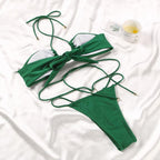 Women Bikini Set Solid Color Swimsuit Women Two Piece Swimsuit Swimwear Halter String Triangle Bikini Sets Women Hollow Out Bikinis String Swimwear Women Adjustable Bathing Suit Stevvex