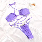 Women Bikini Set Solid Color Swimsuit Women Two Piece Swimsuit Swimwear Halter String Triangle Bikini Sets Women Hollow Out Bikinis String Swimwear Women Adjustable Bathing Suit Stevvex