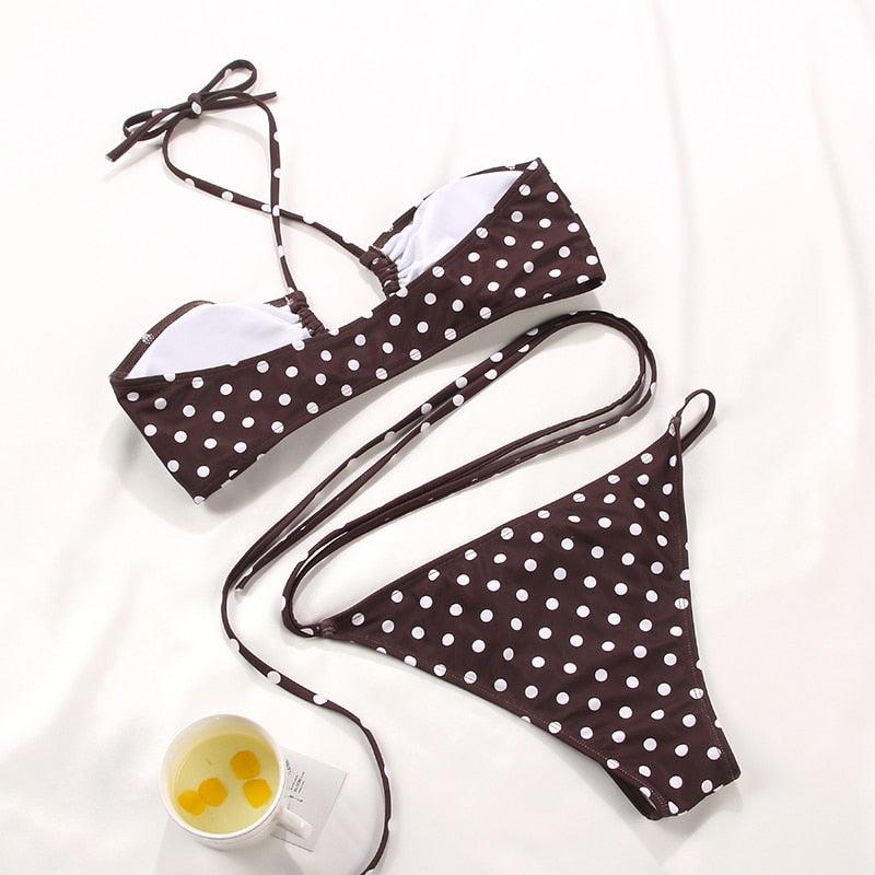 Women Bikini Set Solid Color Swimsuit Women Two Piece Swimsuit Swimwear Halter String Triangle Bikini Sets Women Hollow Out Bikinis String Swimwear Women Adjustable Bathing Suit Stevvex