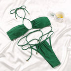 Women Bikini Set Solid Color Swimsuit Women Two Piece Swimsuit Swimwear Halter String Triangle Bikini Sets Women Hollow Out Bikinis String Swimwear Women Adjustable Bathing Suit Stevvex