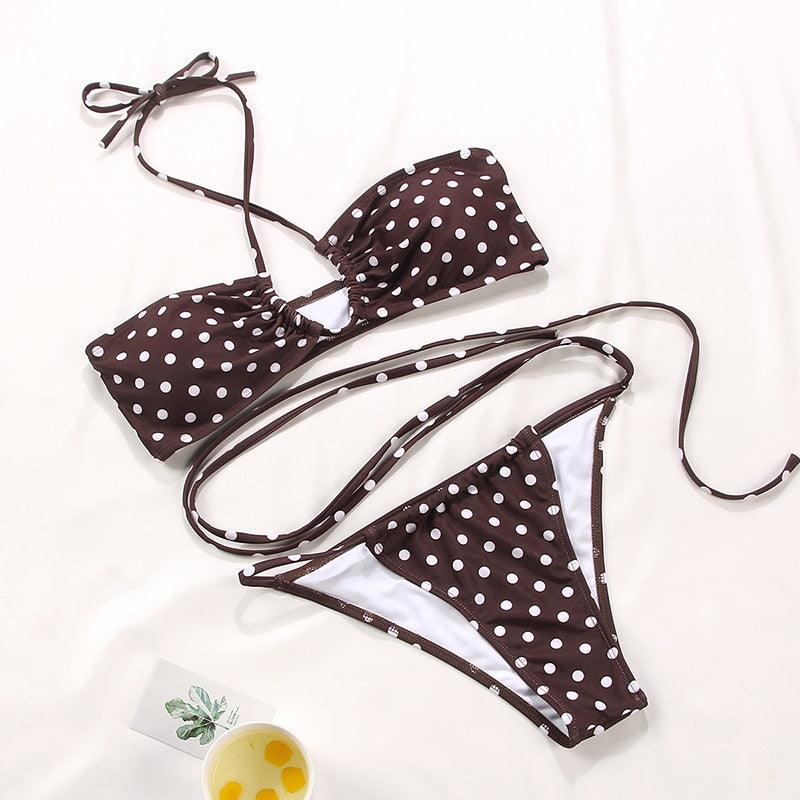 Women Bikini Set Solid Color Swimsuit Women Two Piece Swimsuit Swimwear Halter String Triangle Bikini Sets Women Hollow Out Bikinis String Swimwear Women Adjustable Bathing Suit Stevvex