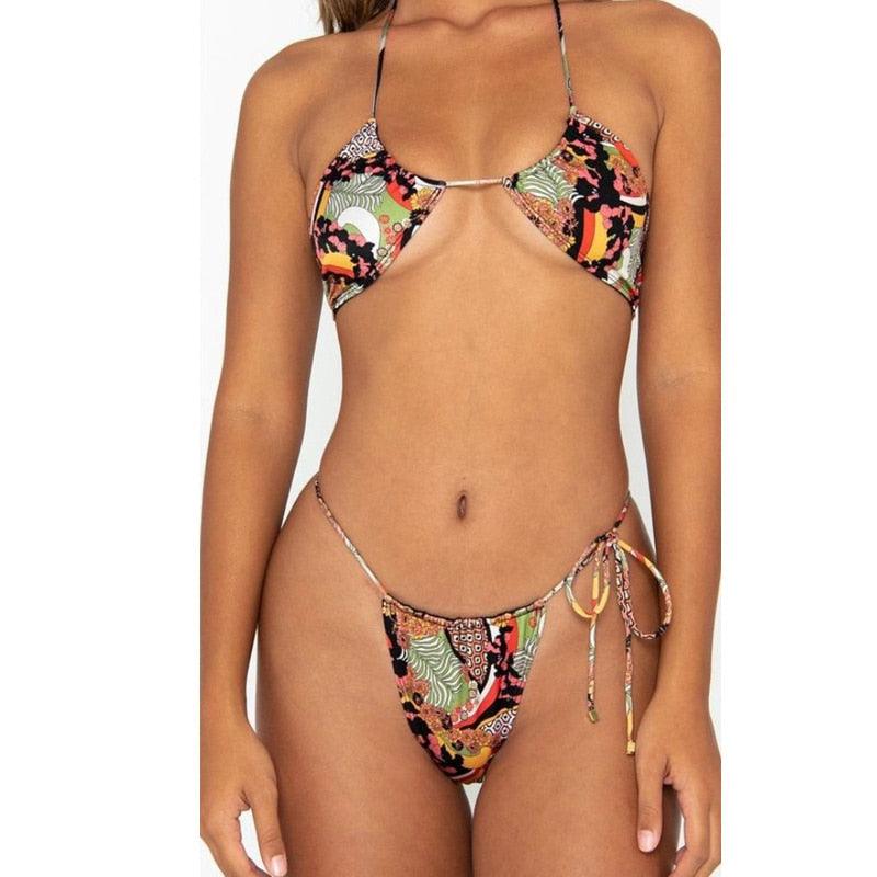 Women Bikini Set Solid Color Swimsuit Women Two Piece Swimsuit Swimwear Halter String Triangle Bikini Sets Women Hollow Out Bikinis String Swimwear Women Adjustable Bathing Suit Stevvex