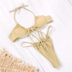 Women Bikini Set Solid Color Swimsuit Women Two Piece Swimsuit Swimwear Halter String Triangle Bikini Sets Women Hollow Out Bikinis String Swimwear Women Adjustable Bathing Suit Stevvex