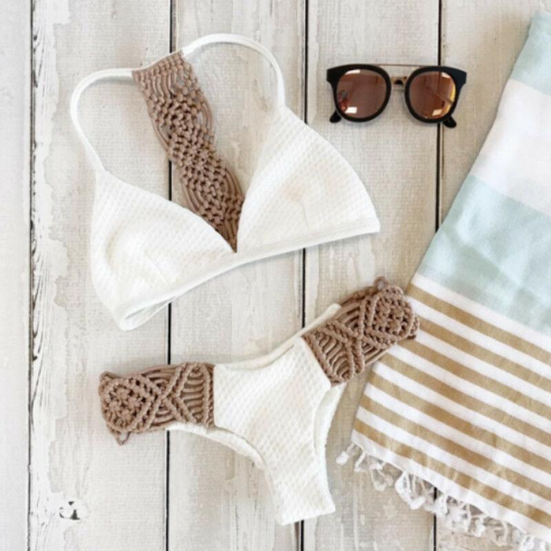 Women Bikini Set Summer Khaki Halter Swimwear Women's Bikini Swimsuit Two Piece Strappy Cross Push Up Bikini Swimwear Bathing Suit Bikini Set Push-up Low Waist Bra Bikini Set Bathing Suit Swimsuit Hollow Out Stevvex