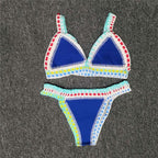 Women Bikini Set Swimwear Beachwear  Low Waist Handmade Knit Swimsuit Female Bathing Suit Swimming Suit Women's Halter Sliding Triangle Bikini Sets Charming Tie Side Bathing Suit