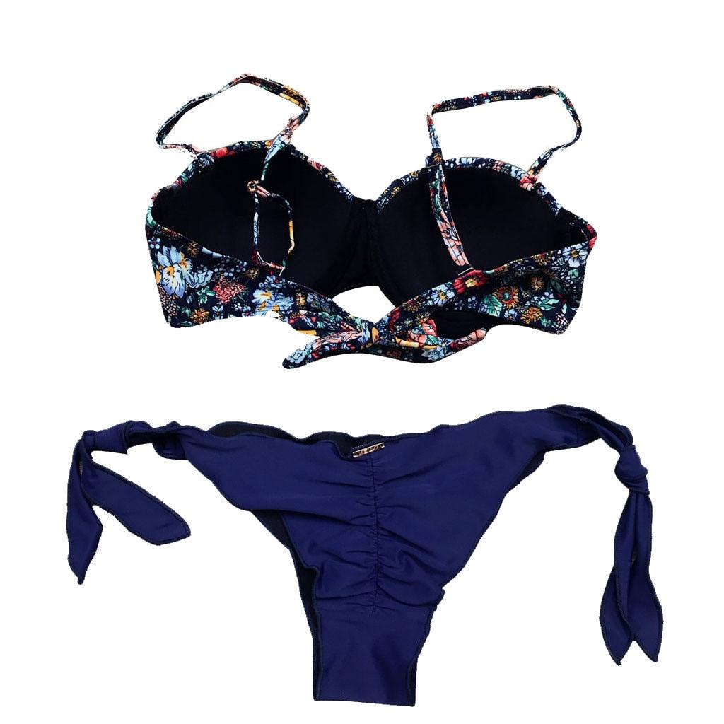 Women Bikini Swimsuit Bandage Floral Print Swimwear Split Bathing Suit Swimsuit Women Two 2 Piece Split Swimsuit  Bandage  Bikini Sets Halter Tops Bottoms Strapless Swimwear Stevvex