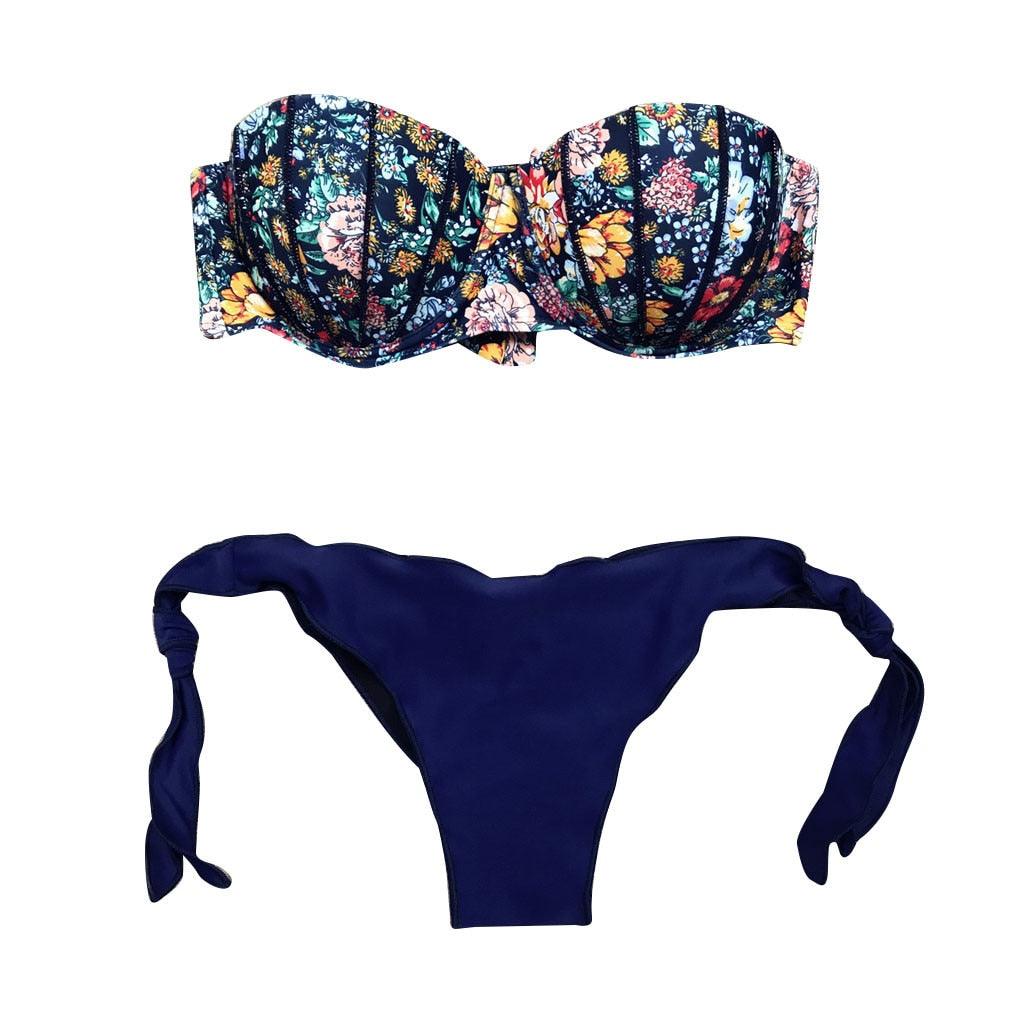 Women Bikini Swimsuit Bandage Floral Print Swimwear Split Bathing Suit Swimsuit Women Two 2 Piece Split Swimsuit  Bandage  Bikini Sets Halter Tops Bottoms Strapless Swimwear Stevvex