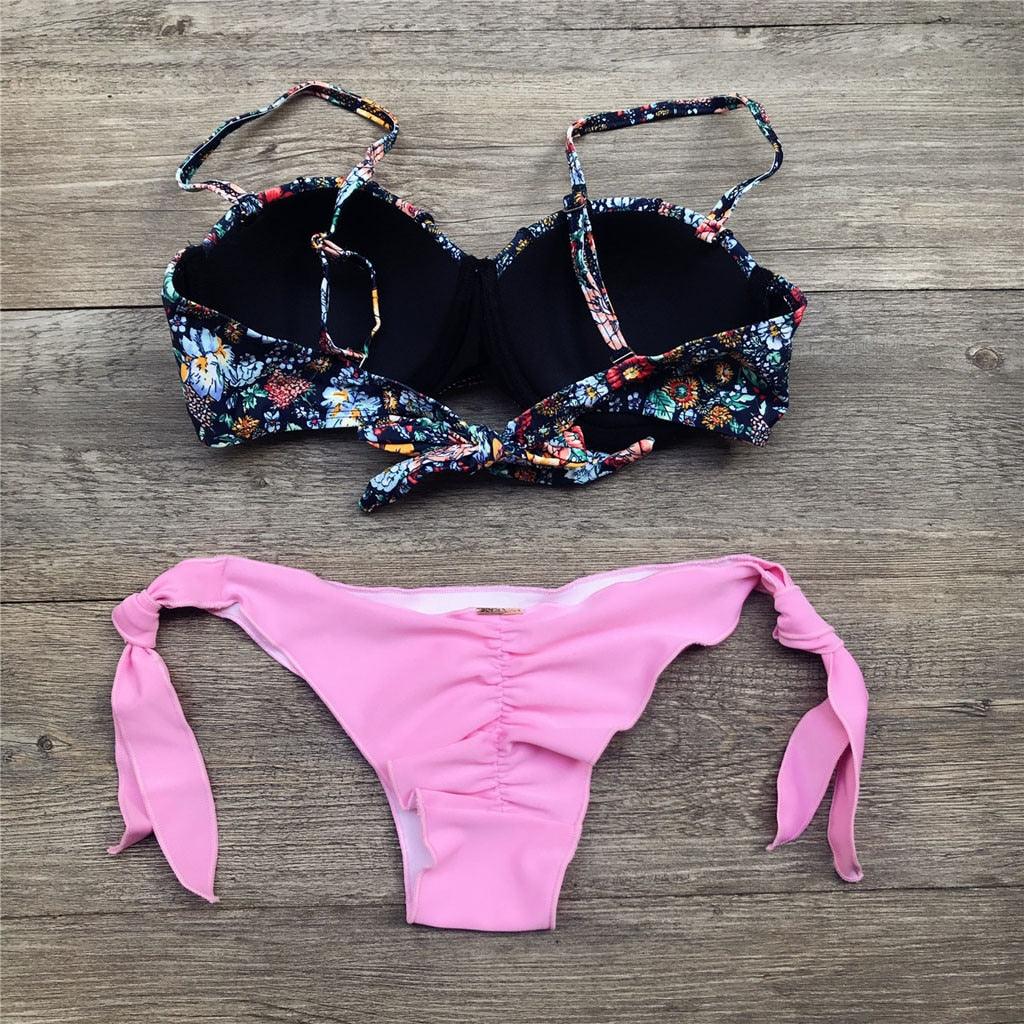 Women Bikini Swimsuit Bandage Floral Print Swimwear Split Bathing Suit Swimsuit Women Two 2 Piece Split Swimsuit  Bandage  Bikini Sets Halter Tops Bottoms Strapless Swimwear Stevvex