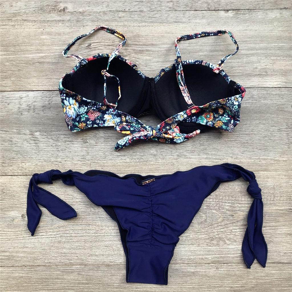 Women Bikini Swimsuit Bandage Floral Print Swimwear Split Bathing Suit Swimsuit Women Two 2 Piece Split Swimsuit  Bandage  Bikini Sets Halter Tops Bottoms Strapless Swimwear Stevvex