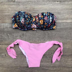 Women Bikini Swimsuit Bandage Floral Print Swimwear Split Bathing Suit Swimsuit Women Two 2 Piece Split Swimsuit  Bandage  Bikini Sets Halter Tops Bottoms Strapless Swimwear Stevvex