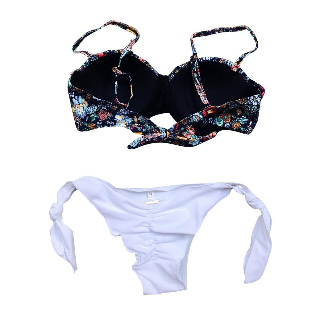Women Bikini Swimsuit Bandage Floral Print Swimwear Split Bathing Suit Swimsuit Women Two 2 Piece Split Swimsuit  Bandage  Bikini Sets Halter Tops Bottoms Strapless Swimwear Stevvex