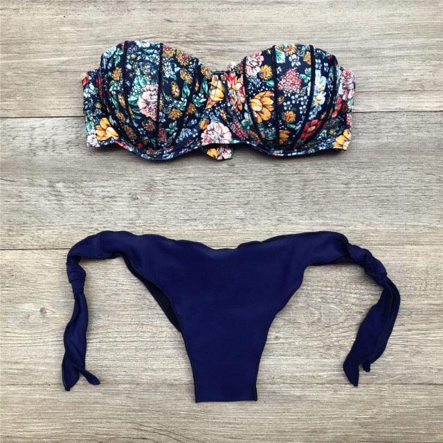 Women Bikini Swimsuit Bandage Floral Print Swimwear Split Bathing Suit Swimsuit Women Two 2 Piece Split Swimsuit  Bandage  Bikini Sets Halter Tops Bottoms Strapless Swimwear Stevvex